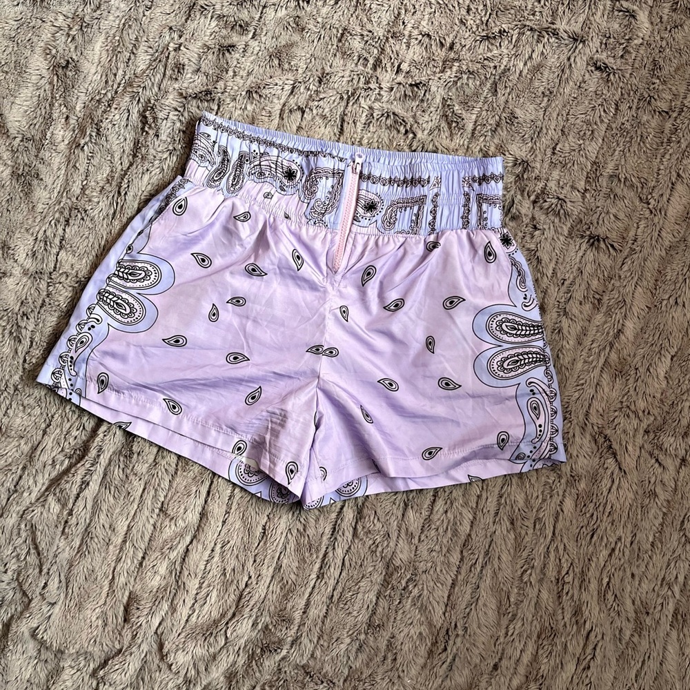 Purple and Black Athletic Shorts with Elastic Waistband